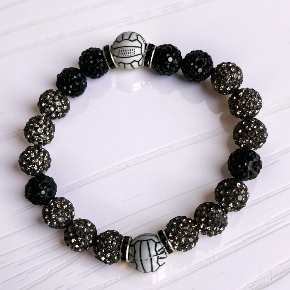 Handcrafted Stylish Pave Bead Stretch Black White Silver-tone Bracelet Women NEW